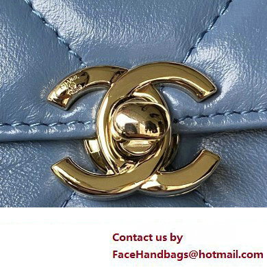 Chanel Quilted Shiny Calfskin  &  Gold-Tone Metal Small box Bag AS4470 Denim Blue 2023